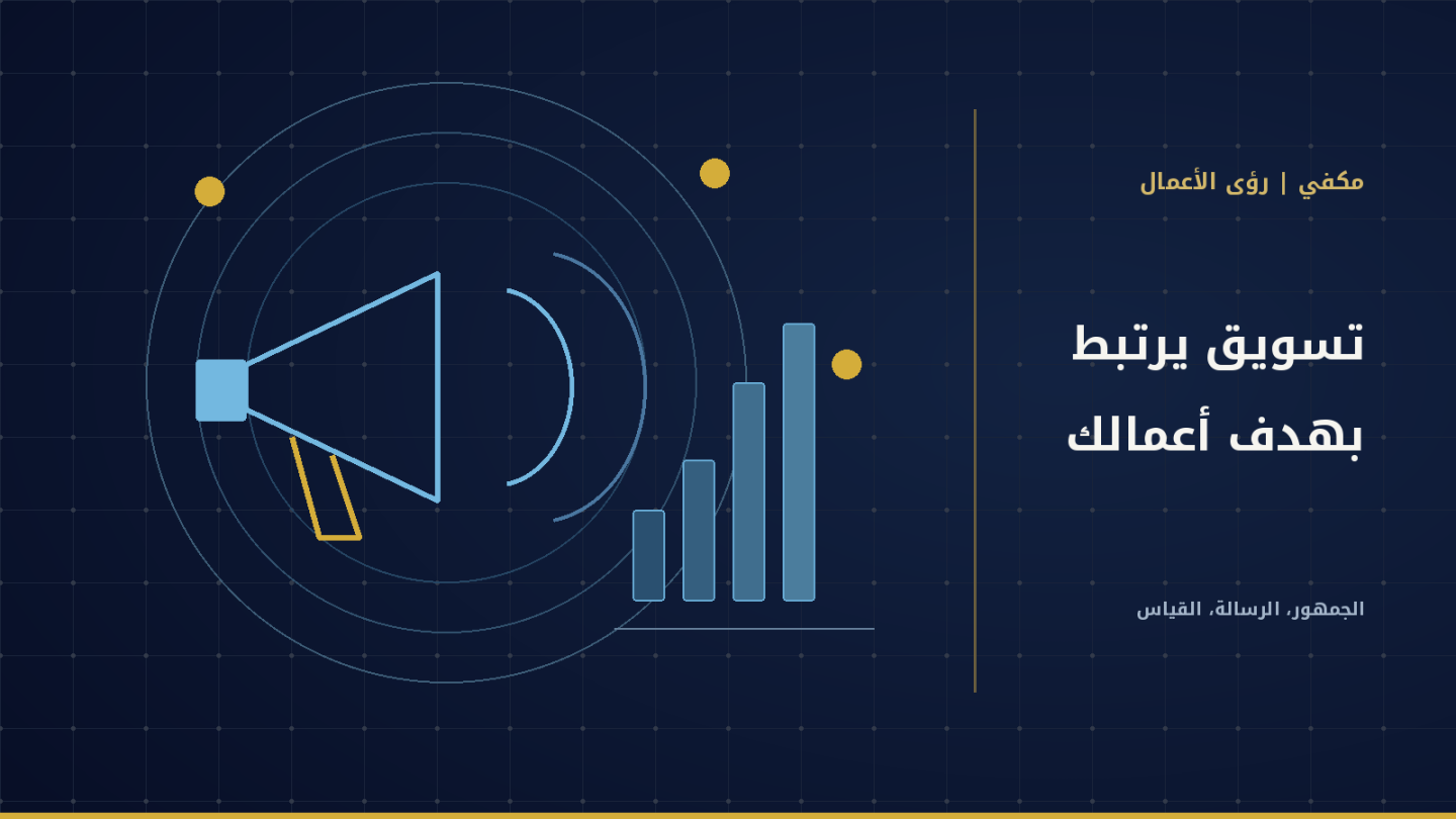 رسم لمكبر صوت ومؤشرات يرمز إلى ارتباط التسويق بأهداف النشاط